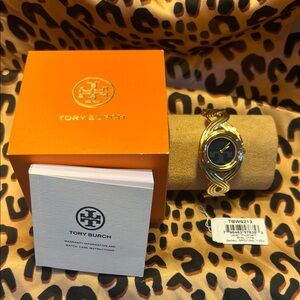 Tory Burch Gold-Tone Watch with Navy Dial